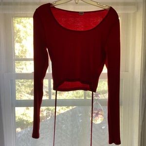 red long sleeve tie top